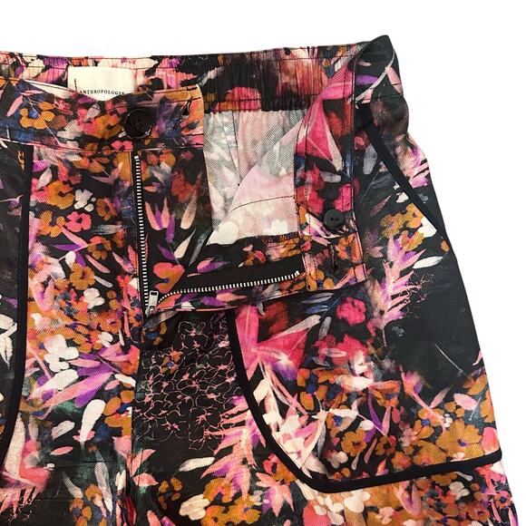 Anthropologie Palazzo Utility Cargo Pant $140 Pink Black Floral Flowy Size 10 - Picture 9 of 16